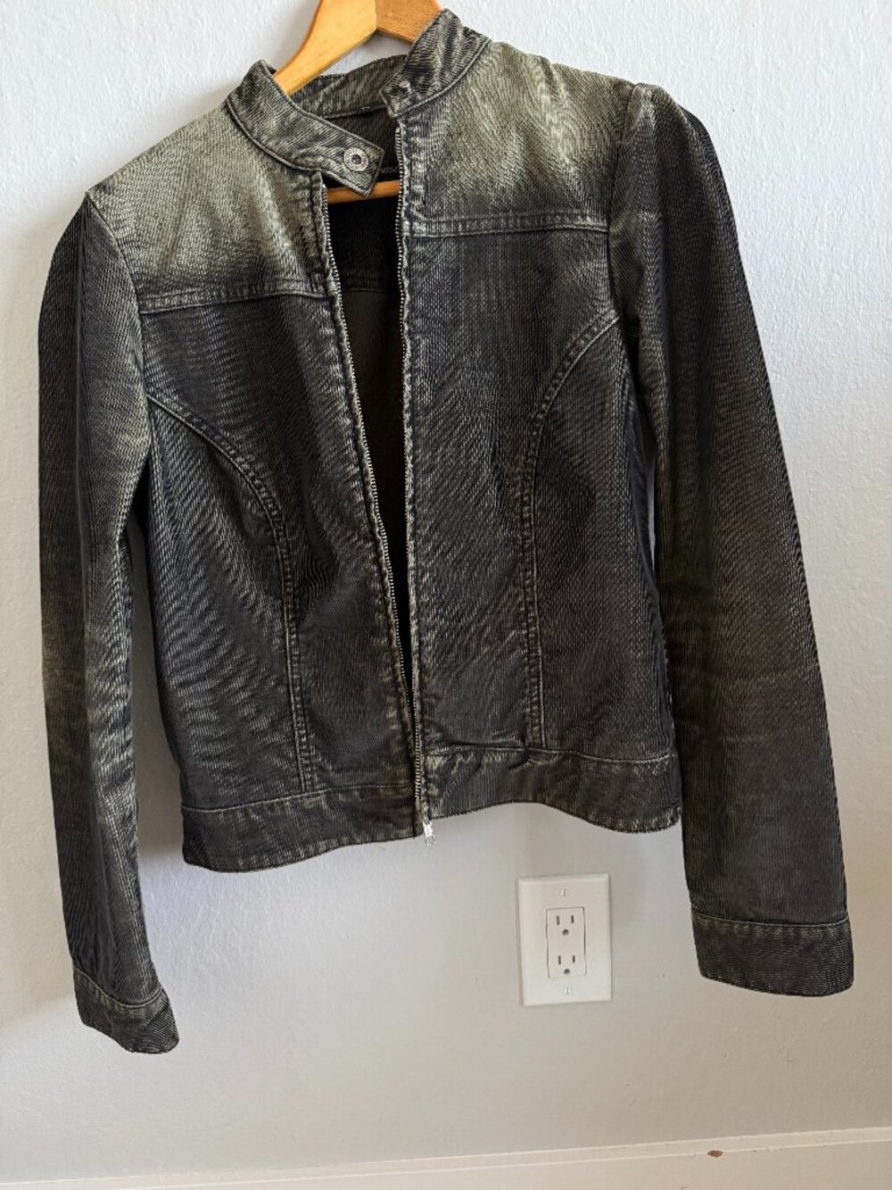 Vintage BluJeanious Y2K Charcoal Corduroy Moto Jacket Women M Made USA Italian F